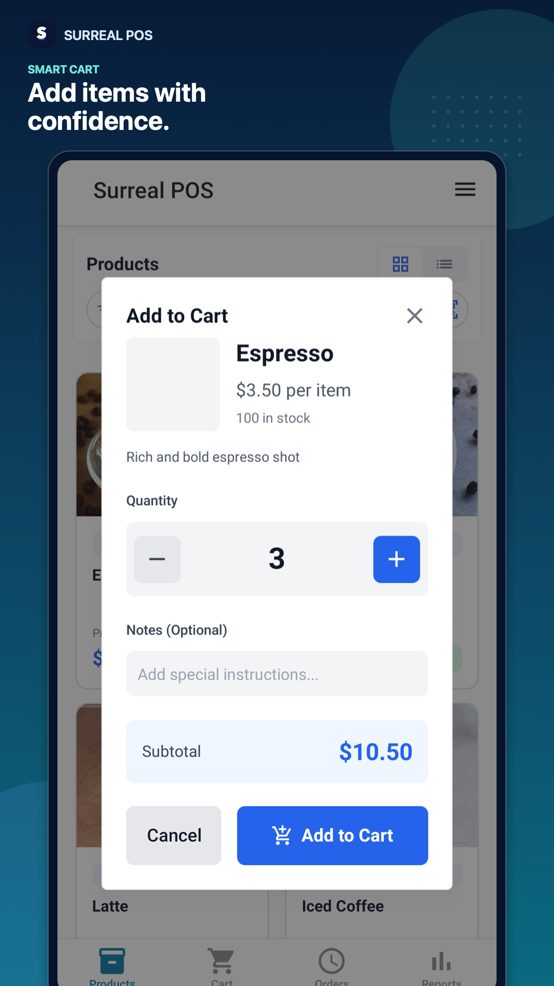 Add to cart screen