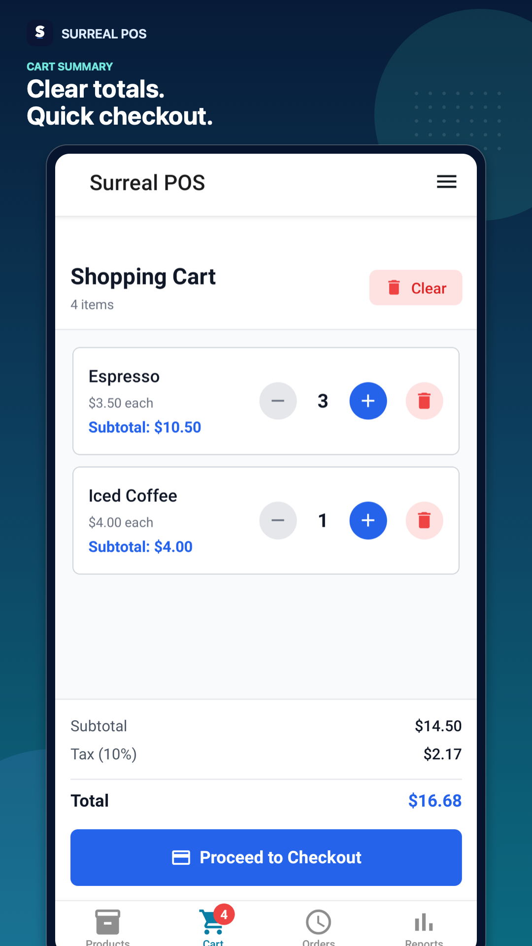 Cart summary screen