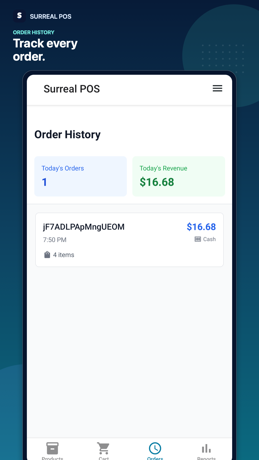Order history screen