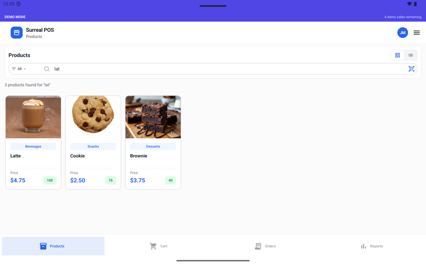 Products tab filtered by a search term